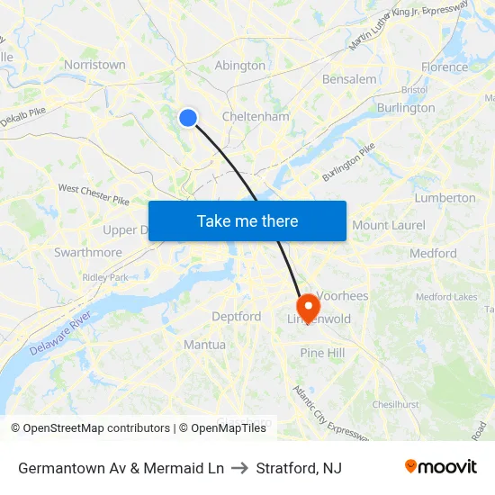 Germantown Av & Mermaid Ln to Stratford, NJ map