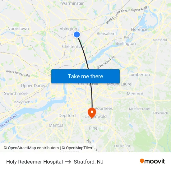 Holy Redeemer Hospital to Stratford, NJ map
