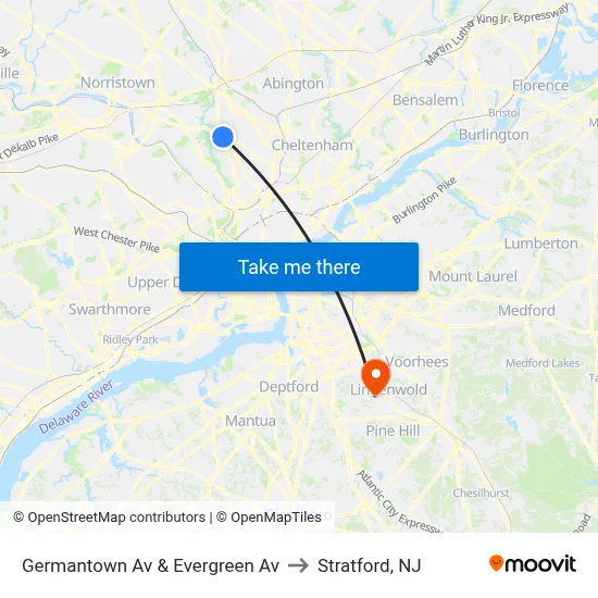 Germantown Av & Evergreen Av to Stratford, NJ map