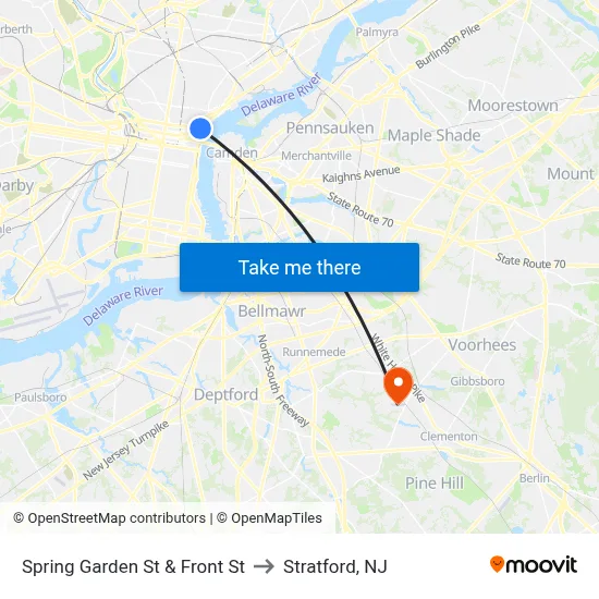 Spring Garden St & Front St to Stratford, NJ map