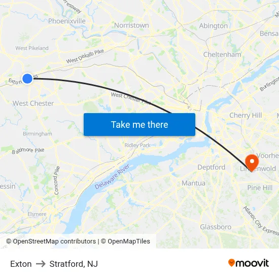 Exton to Stratford, NJ map