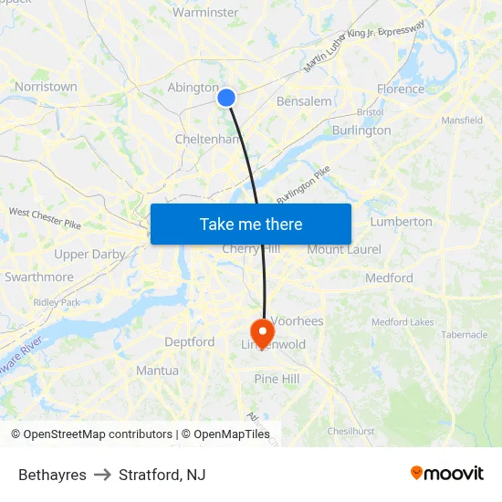 Bethayres to Stratford, NJ map