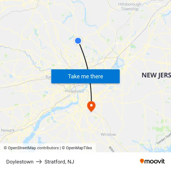Doylestown to Stratford, NJ map