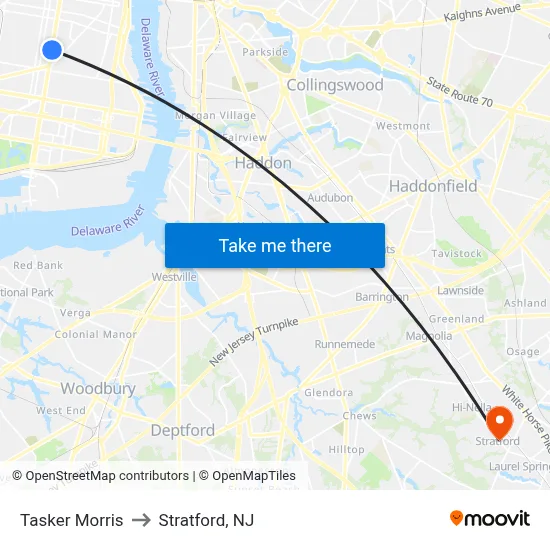 Tasker Morris to Stratford, NJ map