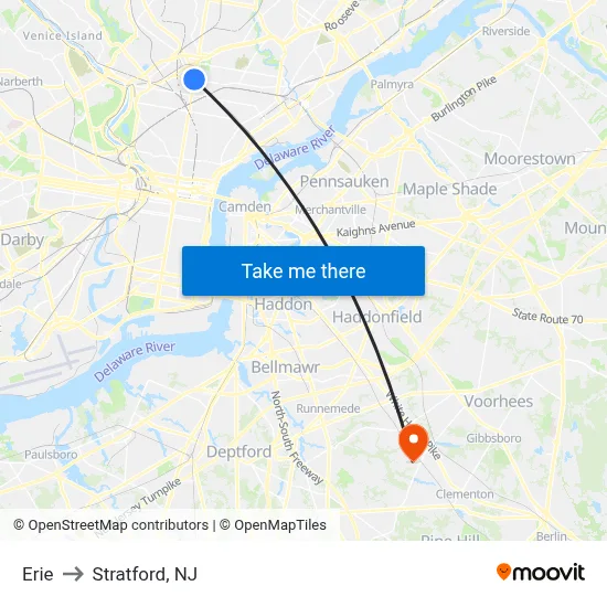 Erie to Stratford, NJ map