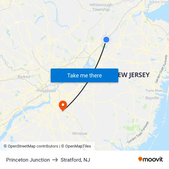 Princeton Junction to Stratford, NJ map