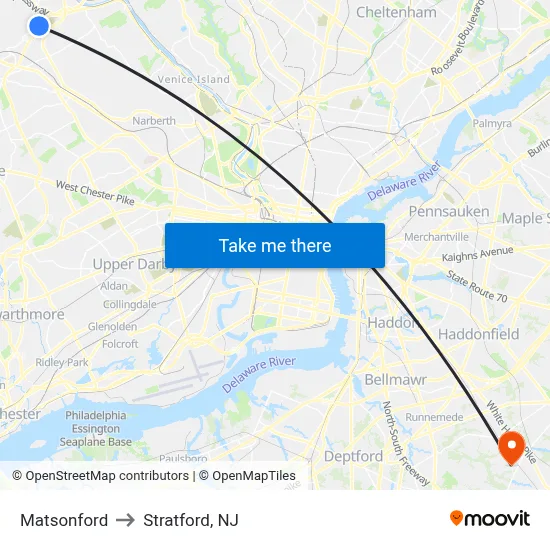 Matsonford to Stratford, NJ map