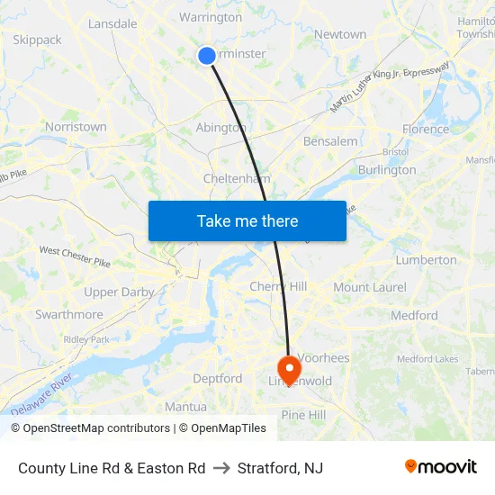 County Line Rd & Easton Rd to Stratford, NJ map
