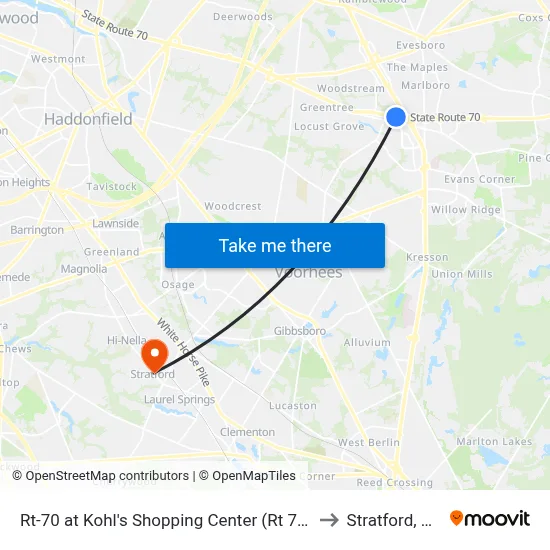 Rt-70 at Kohl's Shopping Center (Rt 73) to Stratford, NJ map