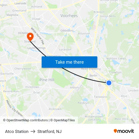 Atco Station to Stratford, NJ map