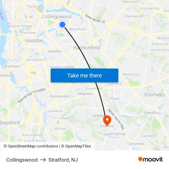 Collingswood to Stratford, NJ map
