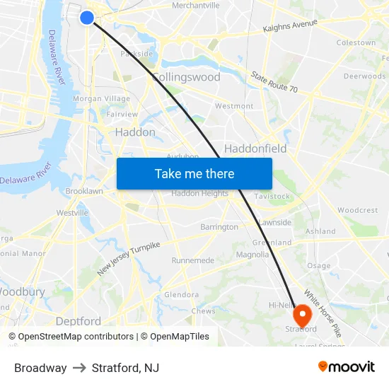 Broadway to Stratford, NJ map
