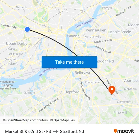 Market St & 62nd St - FS to Stratford, NJ map