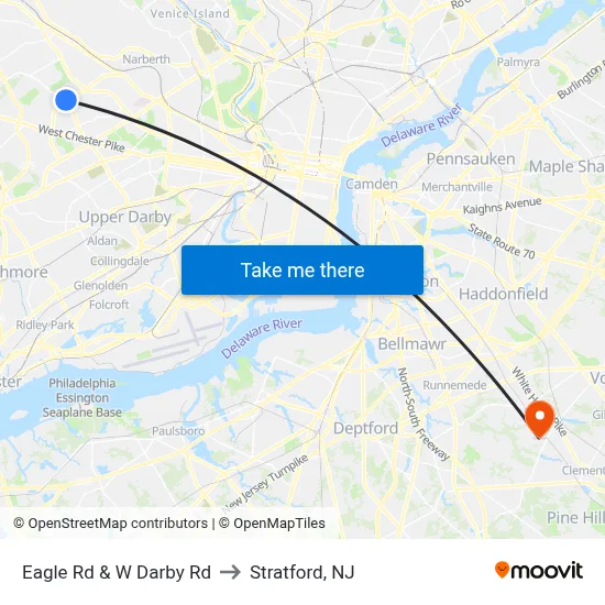 Eagle Rd & W Darby Rd to Stratford, NJ map
