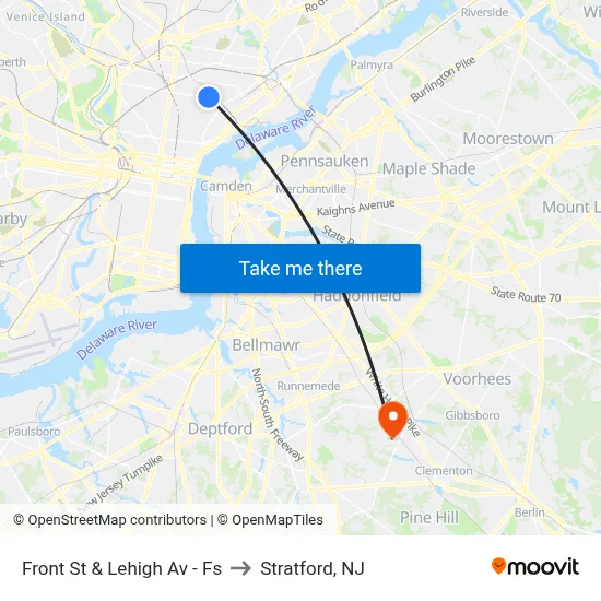 Front St & Lehigh Av - Fs to Stratford, NJ map