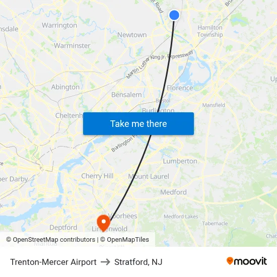 Trenton-Mercer Airport to Stratford, NJ map