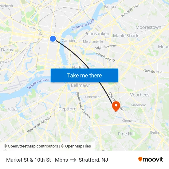 Market St & 10th St  - Mbns to Stratford, NJ map