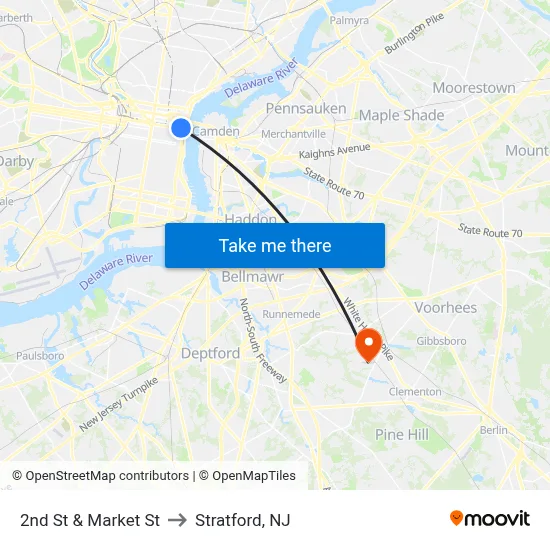 2nd St & Market St to Stratford, NJ map