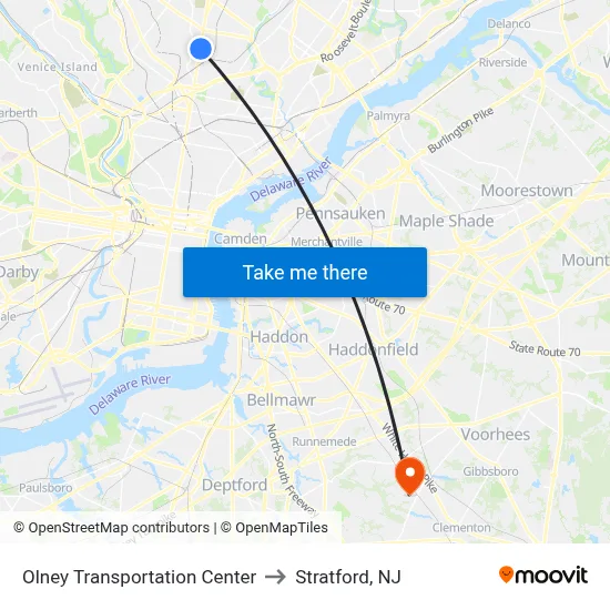 Olney Transportation Center to Stratford, NJ map