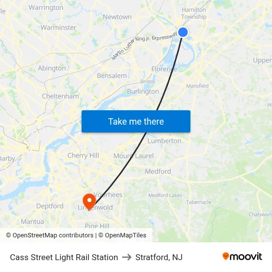 Cass Street Light Rail Station to Stratford, NJ map