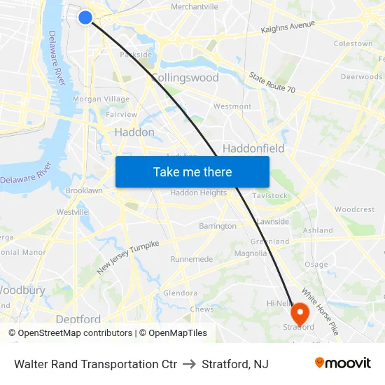 Walter Rand Transportation Ctr to Stratford, NJ map