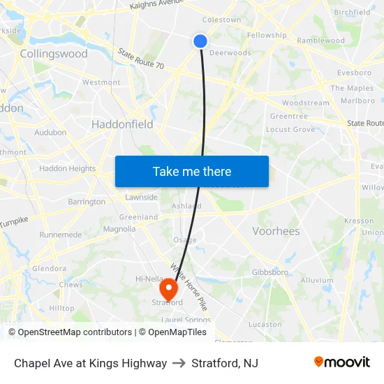 Chapel Ave at Kings Highway to Stratford, NJ map