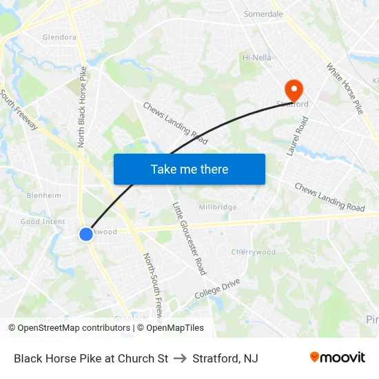 Black Horse Pike at Church St to Stratford, NJ map