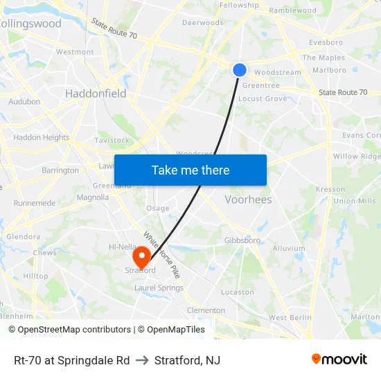 Rt-70 at Springdale Rd to Stratford, NJ map