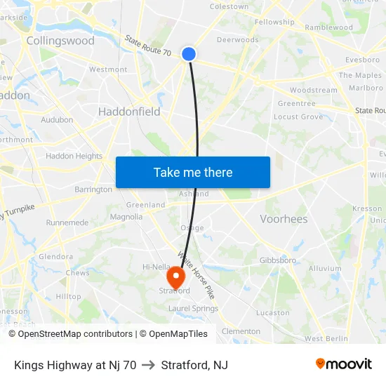 Kings Highway at Nj 70 to Stratford, NJ map