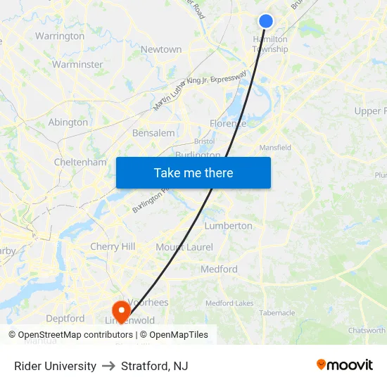 Rider University to Stratford, NJ map