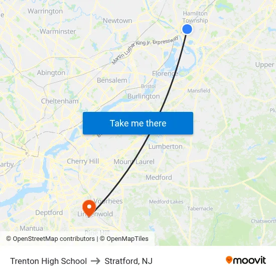 Trenton High School to Stratford, NJ map