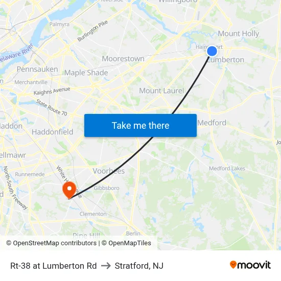 Rt-38 at Lumberton Rd to Stratford, NJ map
