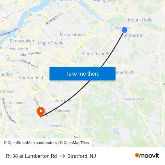 Rt-38 at Lumberton Rd to Stratford, NJ map