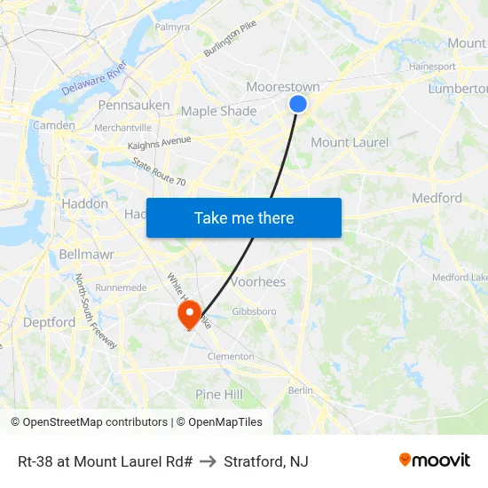Rt-38 at Mount Laurel Rd# to Stratford, NJ map