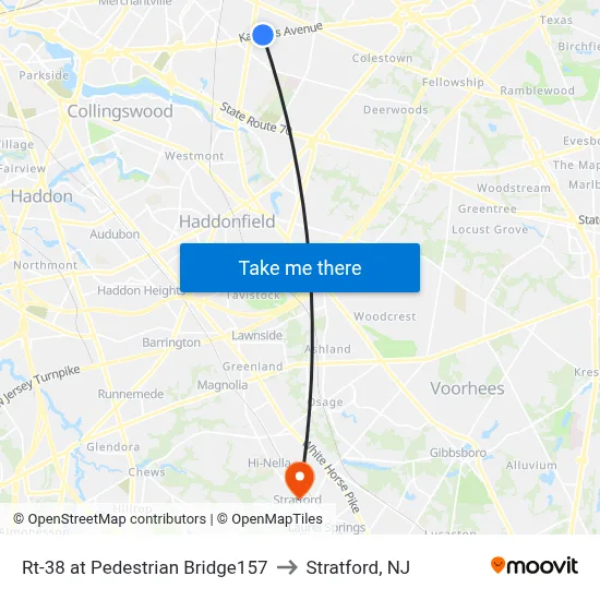 Rt-38 at Pedestrian Bridge157 to Stratford, NJ map