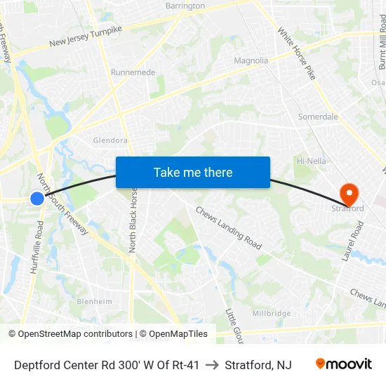 Deptford Center Rd 300' W Of Rt-41 to Stratford, NJ map