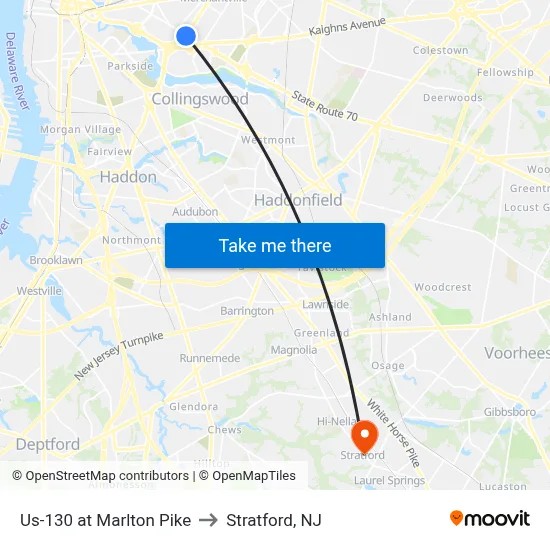 Us-130 at Marlton Pike to Stratford, NJ map