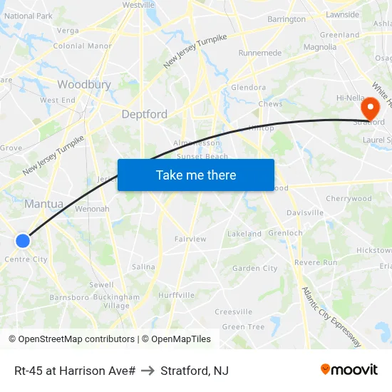 Rt-45 at Harrison Ave# to Stratford, NJ map