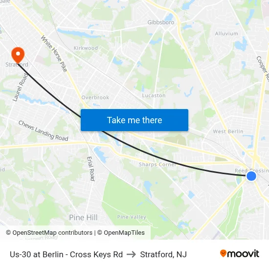 Us-30 at Berlin - Cross Keys Rd to Stratford, NJ map
