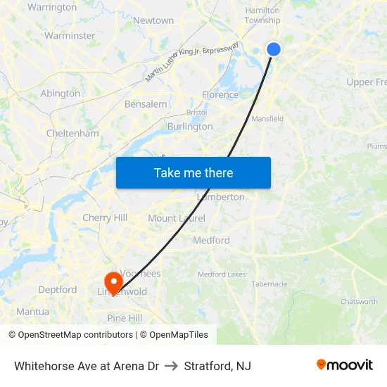 Whitehorse Ave at Arena Dr to Stratford, NJ map