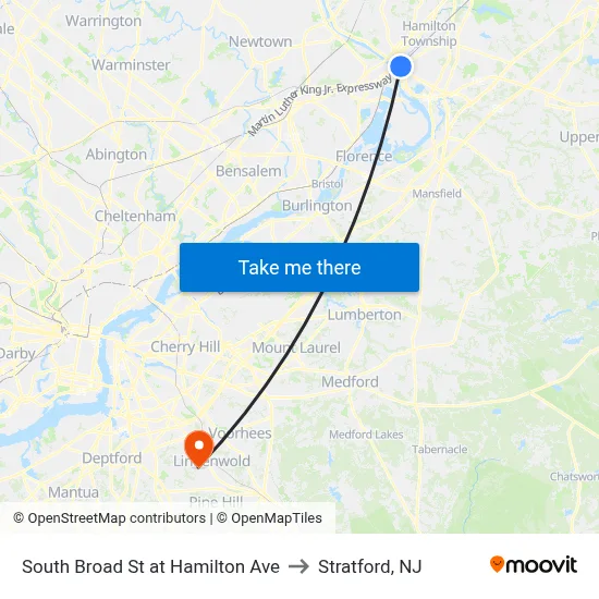 South Broad St at Hamilton Ave to Stratford, NJ map
