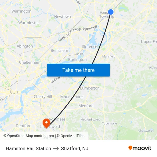 Hamilton Rail Station to Stratford, NJ map