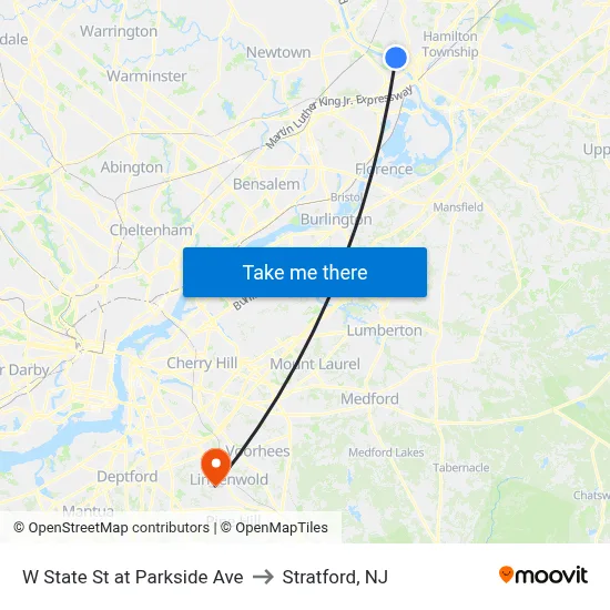 W State St at Parkside Ave to Stratford, NJ map