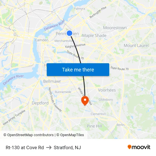 Rt-130 at Cove Rd to Stratford, NJ map