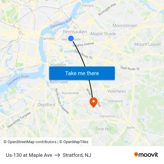 Us-130 at Maple Ave to Stratford, NJ map