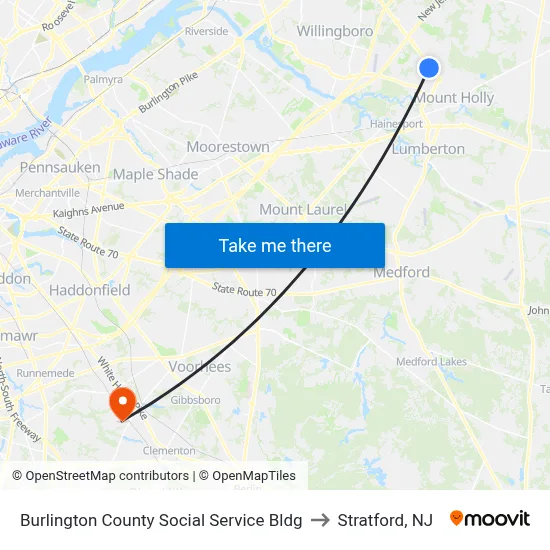Burlington County Social Service Bldg to Stratford, NJ map