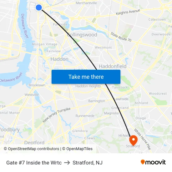 Gate #7 Inside the Wrtc to Stratford, NJ map