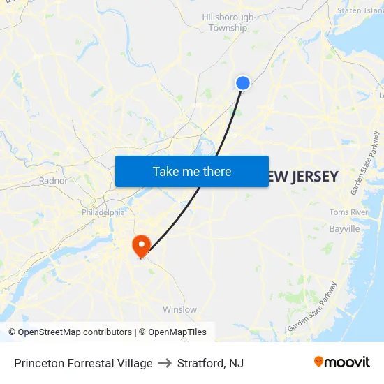 Princeton Forrestal Village to Stratford, NJ map