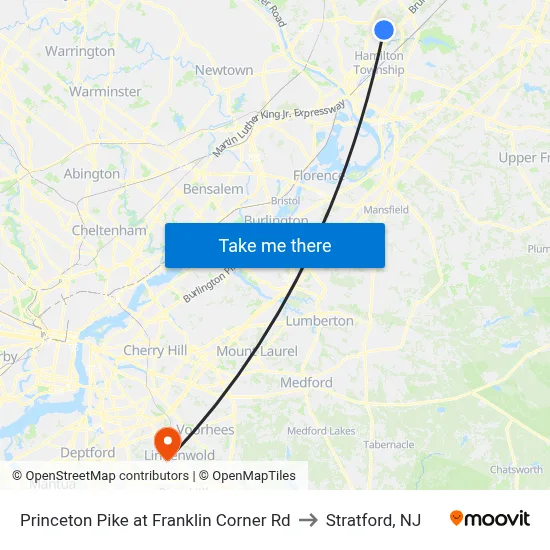 Princeton Pike at Franklin Corner Rd to Stratford, NJ map