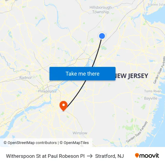Witherspoon St at Paul Robeson Pl to Stratford, NJ map